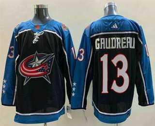 Mens Columbus Blue Jackets #13 Johnny Gaudreau Black 2022 Reverse Retro Stitched Jersey->blue jackets->NHL Jersey